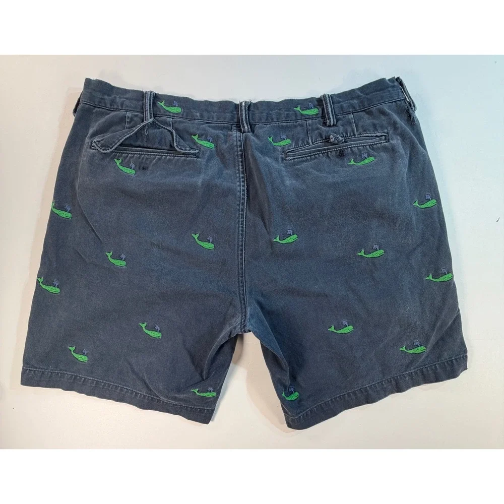 Polo Ralph Lauren Mens 38 Navy Blue Green Whale Embroidered Slim GI Fit Shorts